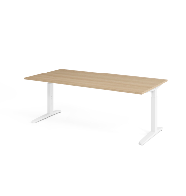 Schreibtisch VXB, manuell h&ouml;henverstellbar, 85cm (H), 200x100cm (BxT), eiche / wei&szlig;