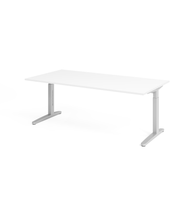 Schreibtisch VXB, manuell h&ouml;henverstellbar, 85cm (H), 200x100cm (BxT), wei&szlig; / silber