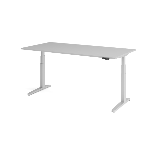 4032062171158 - Schreibtisch TOPAS LINE elektrisch höhenverstellbar C-Fuß B 2000 x T 1000 x H 650-1300 mm lichtgrau weißaluminium + Memoryschalter Kabelkanal