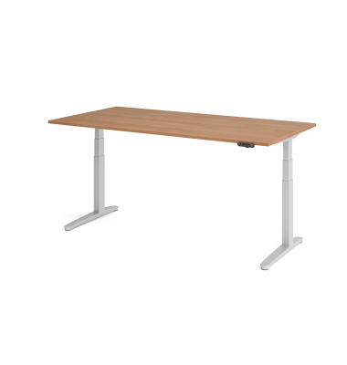 Sitz-Steh-Schreibtisch VXBHM, elektrisch h&ouml;henverstellbar, 129cm (H), 200x100cm (BxT), nussbaum / silber