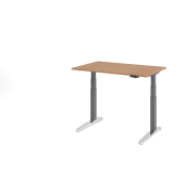 Sitz-Steh-Schreibtisch VXBHM, elektrisch h&ouml;henverstellbar, 129cm (H), 120x80cm (BxT), nussbaum / graphit