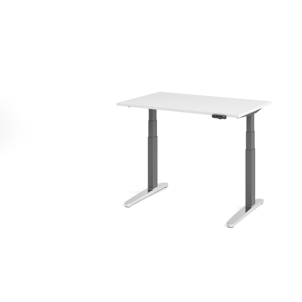 4032062171530 - Schreibtisch TOPAS LINE elektrisch höhenverstellbar C-Fuß B 1200 x T 800 x H 650-1300 mm weiß graphit + Memoryschalter Kabelkanal