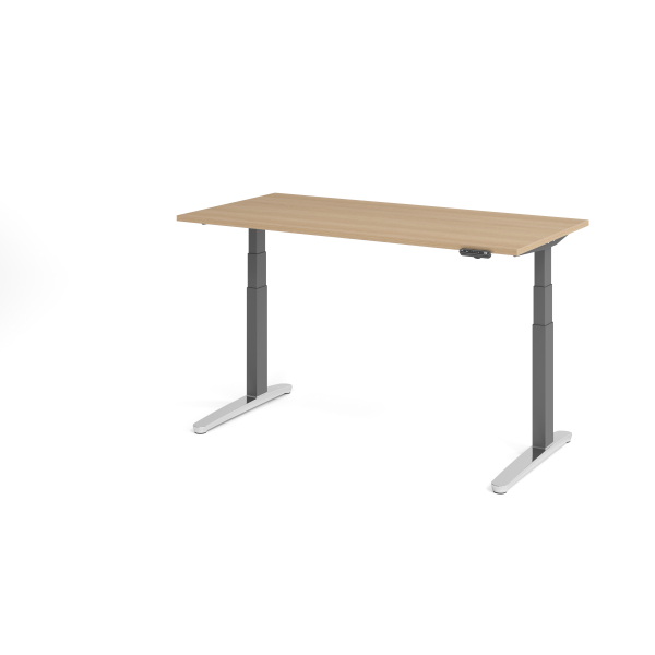 4032062171707 - Schreibtisch TOPAS LINE elektrisch höhenverstellbar C-Fuß B 1600 x T 800 x H 650-1300 mm Eiche graphit + Memoryschalter Kabelkanal