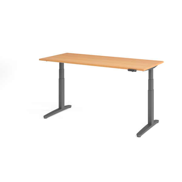 4032062171837 - HAMMERBACHER XBHM19 elektrisch höhenverstellbarer Schreibtisch buche rechteckig C-Fuß-Gestell grau 1800 x 800 cm