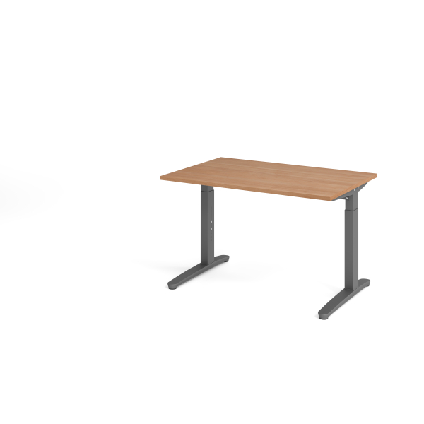 4032062172353 - eurokraft pro ANNY - Schreibtisch mit C-Fußgestell höhenverstellbar 650 - 850 mm Breite 1200 mm Nussbaum-Dekor   graphit