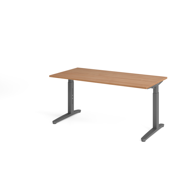 4032062172490 - eurokraft pro ANNY - Schreibtisch mit C-Fußgestell höhenverstellbar 650 - 850 mm Breite 1600 mm Nussbaum-Dekor   graphit