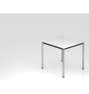 Besprechungstisch D-Serie, 72cm (H), 80x80cm (BxT), 2-4 Personen, rechteckig, wei&szlig; / chrom
