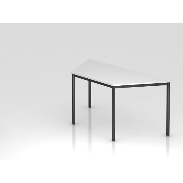 4032062173701 - HAMMERBACHER Konferenztisch weiß schwarz Trapezform Rundrohr schwarz 1600 x 690 x 720 cm
