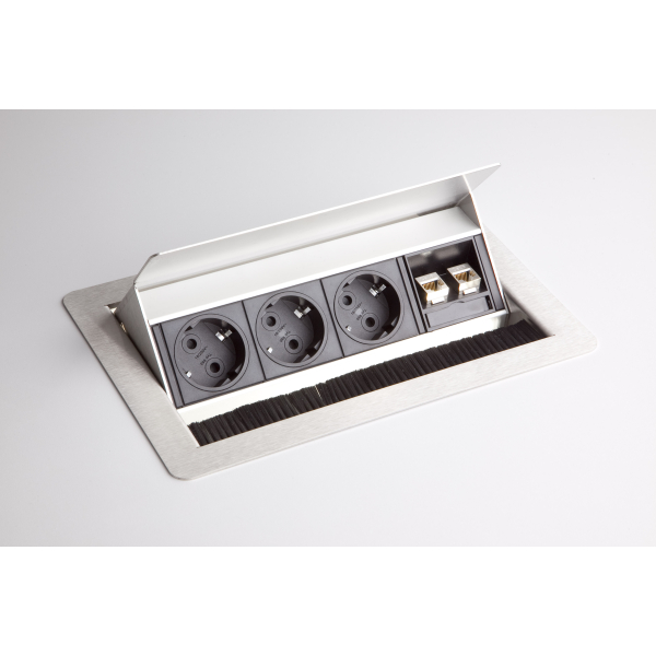 4032062176252 - PRO ELDATA0 Steckdosenleiste (ohne Fräsung) 3 x Steckdose 2 x RJ45 - Zubehör Silber