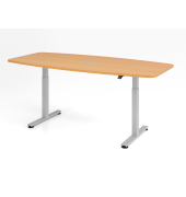 Sitz-Steh-Konferenztisch XMST, elektrisch h&ouml;henverstellbar 120cm (H), 220x103cm (BxT), Tonnenform, buche / silber