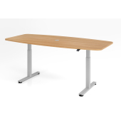 Sitz-Steh-Konferenztisch XMST, elektrisch h&ouml;henverstellbar 120cm (H), 220x103cm (BxT), Tonnenform, eiche / silber