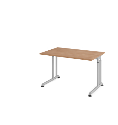 Schreibtisch VZS, manuell h&ouml;henverstellbar, 82cm (H), 120x80cm (BxT), nussbaum / silber