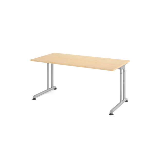 4032062183335 - Schreibtisch Breno manuelle Höheneinstellung horizontaler Kabelkanal B 1600 x T 800 x H 680-820 mm Spanplatte & Stahl Ahorn Silber