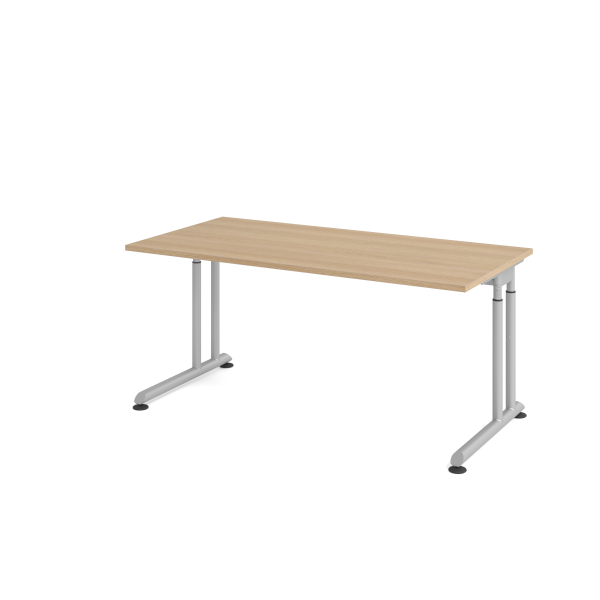 4032062183366 - Schreibtisch Breno manuelle Höheneinstellung horizontaler Kabelkanal B 1600 x T 800 x H 680-820 mm Spanplatte & Stahl Eiche Silber
