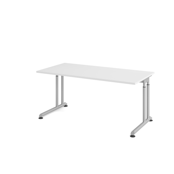 4032062183380 - Schreibtisch Breno manuelle Höheneinstellung horizontaler Kabelkanal B 1600 x T 800 x H 680-820 mm Spanplatte & Stahl Weiß Silber