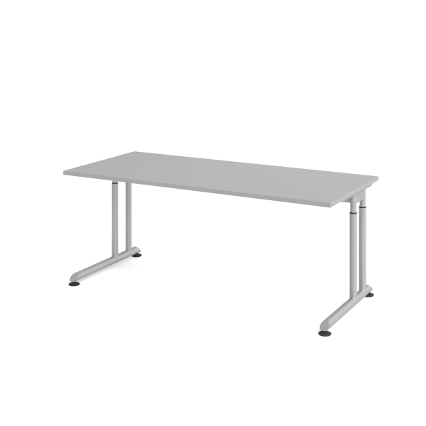 4032062183465 - Schreibtisch Breno manuelle Höheneinstellung horizontaler Kabelkanal B 1800 x T 800 x H 680-820 mm Spanplatte & Stahl Lichtgrau Silber