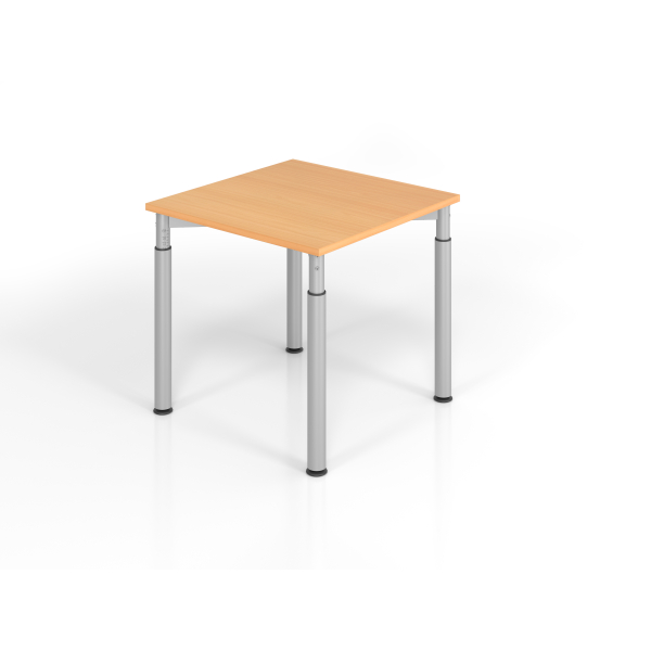 4032062183557 - HAMMERBACHER YS08 höhenverstellbarer Schreibtisch buche quadratisch 4-Fuß-Gestell silber 800 x 800 cm