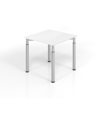 Schreibtisch VYS, manuell h&ouml;henverstellbar, 82cm (H), 80x80cm (BxT), wei&szlig; / silber