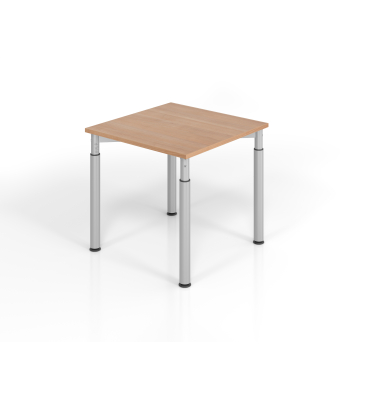 Schreibtisch VYS, manuell h&ouml;henverstellbar, 82cm (H), 80x80cm (BxT), nussbaum / silber