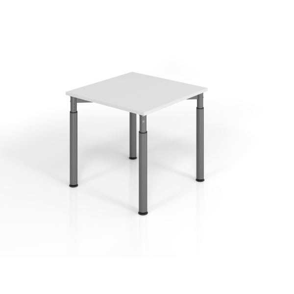 4032062183601 - HAMMERBACHER Mirakel höhenverstellbarer Schreibtisch lichtgrau quadratisch 4-Fuß-Gestell grau 800 x 800 cm