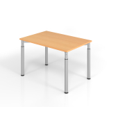 Schreibtisch VYS, manuell h&ouml;henverstellbar, 82cm (H), 120x80cm (BxT), buche / silber