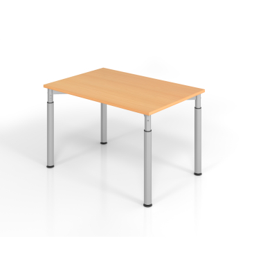 Schreibtisch VYS, manuell h&ouml;henverstellbar, 82cm (H), 120x80cm (BxT), buche / silber