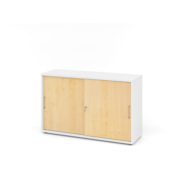 4032062185001 - Schiebetürschrank Breno abschließbar Spanplatte melaminharzbeschichtet B 1200 x T 400 x H 748 mm 2 Ordnerhöhen weiß Ahorn
