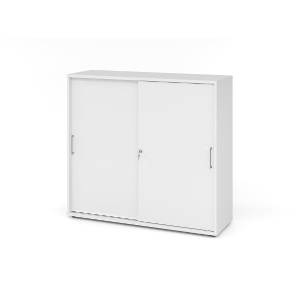 4032062185063 - Schiebetürschrank Breno abschließbar Spanplatte melaminharzbeschichtet B 1200 x T 400 x H 1100 mm 3 Ordnerhöhen weiß weiß