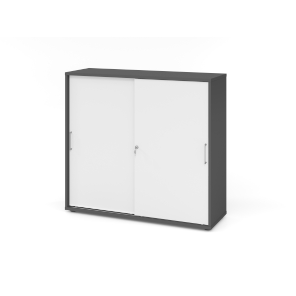 4032062185094 - Schiebetürschrank Breno abschließbar Spanplatte melaminharzbeschichtet B 1200 x T 400 x H 1100 mm 3 Ordnerhöhen graphit weiß