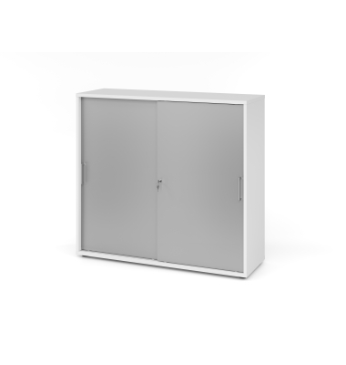 Schiebet&uuml;renschrank V1752/V1753 V1753S/W/S/BS, abschlie&szlig;bar, 3 OH, wei&szlig;/silber, 120x110x40cm (BxHxT)