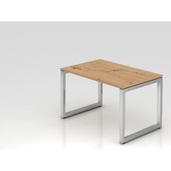 4032062187449 - eurokraft pro Schreibtisch mit Gestell aus Vierkant-Stahlrohr Höhe 650 - 850 mm BxT 1200 x 800 mm Asteiche   alusilber