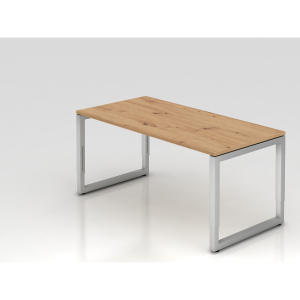 4032062187463 - eurokraft pro Schreibtisch mit Gestell aus Vierkant-Stahlrohr Höhe 650 - 850 mm BxT 1600 x 800 mm Asteiche   alusilber