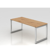 Schreibtisch VRS, manuell h&ouml;henverstellbar, 85cm (H), 180x80cm (BxT), asteiche / silber