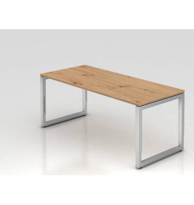 Schreibtisch VRS, manuell h&ouml;henverstellbar, 85cm (H), 180x80cm (BxT), asteiche / silber