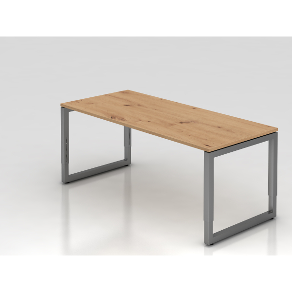 4032062187494 - eurokraft pro Schreibtisch mit Gestell aus Vierkant-Stahlrohr Höhe 650 - 850 mm BxT 1800 x 800 mm Asteiche   graphit