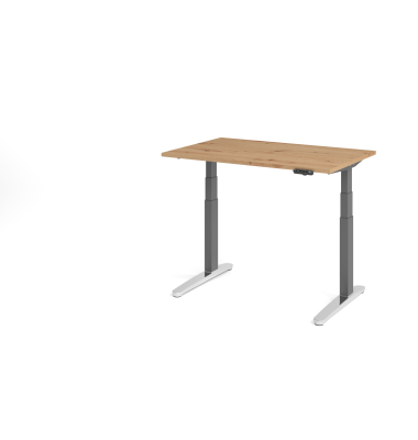 Sitz-Steh-Schreibtisch VXBHM, elektrisch h&ouml;henverstellbar, 129cm (H), 120x80cm (BxT), asteiche / graphit