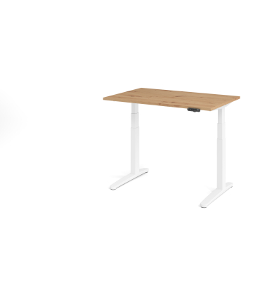 Sitz-Steh-Schreibtisch VXBHM, elektrisch h&ouml;henverstellbar, 129cm (H), 120x80cm (BxT), asteiche / wei&szlig;