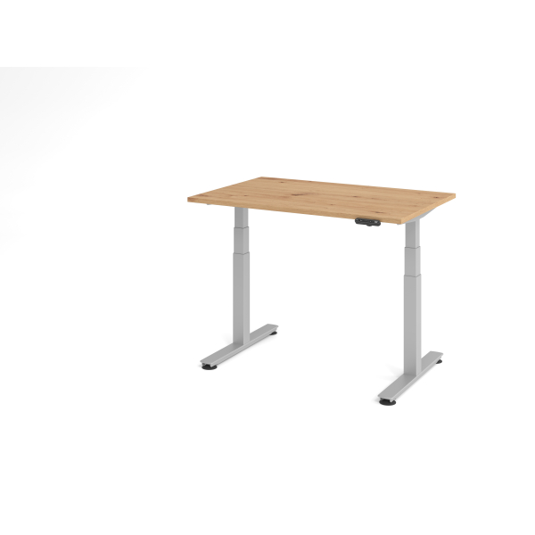 4032062189160 - HAMMERBACHER XDSM12 elektrisch höhenverstellbarer Schreibtisch asteiche rechteckig T-Fuß-Gestell silber 1200 x 800 cm