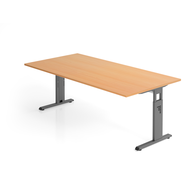 4032062190463 - HAMMERBACHER OS 2E höhenverstellbarer Schreibtisch buche rechteckig C-Fuß-Gestell grau 2000 x 1000 cm
