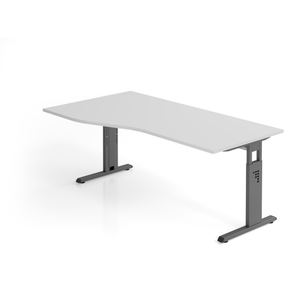 4032062190517 - HAMMERBACHER OS 18 höhenverstellbarer Schreibtisch lichtgrau Trapezform C-Fuß-Gestell grau 1800 x 800 1000 cm