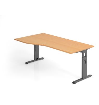 Schreibtisch VOS, manuell h&ouml;henverstellbar, 85cm (H), 180x100cm (BxT), buche / graphit