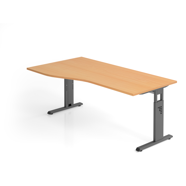 4032062190524 - HAMMERBACHER OS 18 höhenverstellbarer Schreibtisch buche Trapezform C-Fuß-Gestell grau 1800 x 800 1000 cm