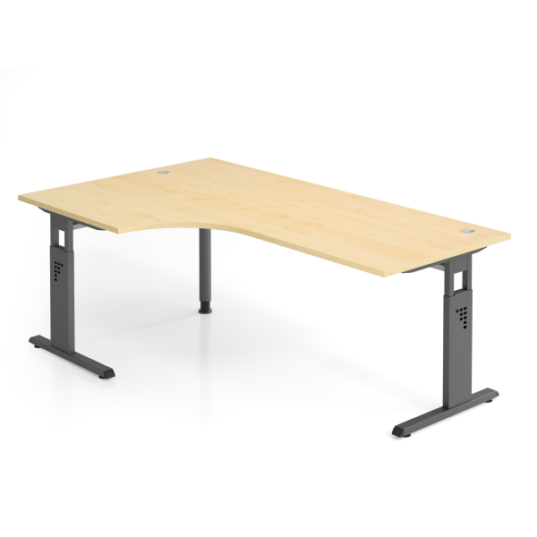 4032062190579 - HAMMERBACHER OS 82 höhenverstellbarer Schreibtisch ahorn L-Form C-Fuß-Gestell grau 2000 x 800 1200 cm