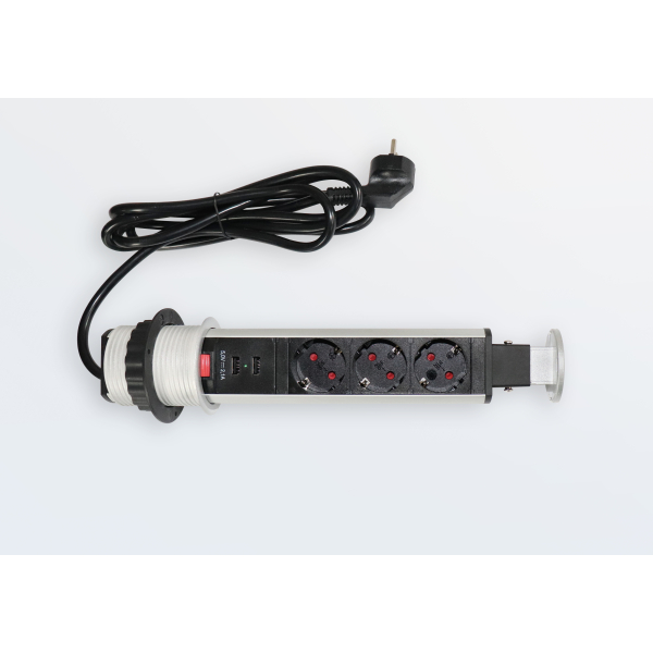 4032062190722 - PRO ELDO600 Steckdosentower (ohne Fräsung) 3 x Steckdose 2 x USB - Zubehör Alu