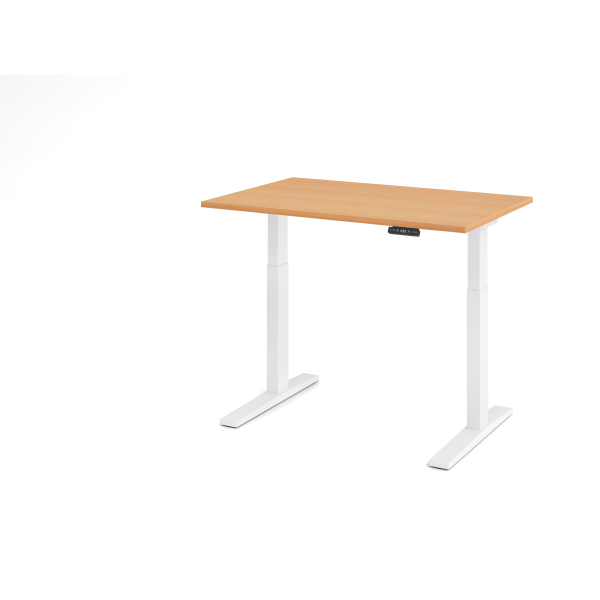 Hammerbacher Sitz-Steh-Schreibtisch VXMKA, elektrisch höhenverstellbar, 120cm (H), 120x80cm (BxT), buche / weiß 0000003210025 Hammerbacher