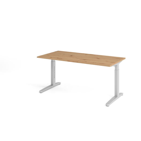 4032062191415 - eurokraft pro ANNY - Schreibtisch mit C-Fußgestell höhenverstellbar 650 - 850 mm Breite 1600 mm Asteiche   alusilber