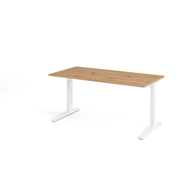 4032062191439 - eurokraft pro ANNY - Schreibtisch mit C-Fußgestell höhenverstellbar 650 - 850 mm Breite 1600 mm Asteiche   weiß