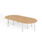Konferenztisch K-Serie, manuell h&ouml;henverstellbar 74cm (H), 320x160cm (BxT), 8 Personen, Tonnenform, eiche / chrom