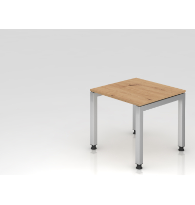 Schreibtisch VJS, manuell h&ouml;henverstellbar, 76cm (H), 80x80cm (BxT), asteiche / silber