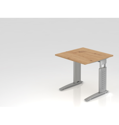 Schreibtisch VUS, manuell h&ouml;henverstellbar, 86cm (H), 80x80cm (BxT), asteiche / silber